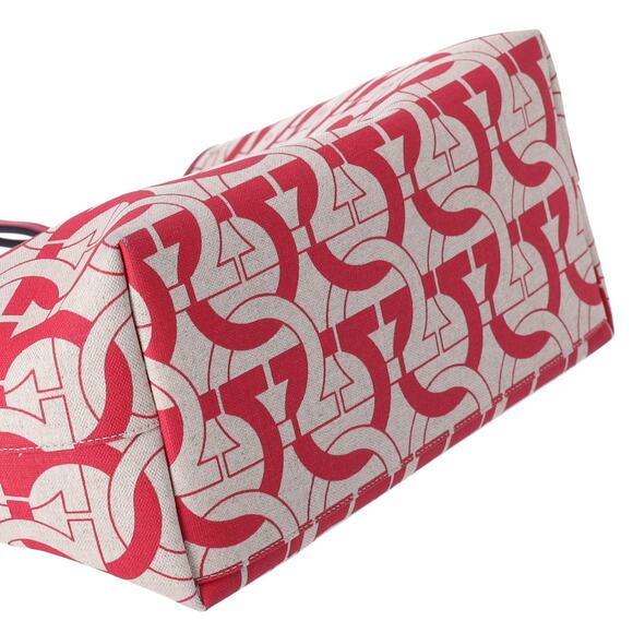 Salvatore Ferragamo Gancini Tote Bag Beige Red Canvas Leather - Picture 5 of 8